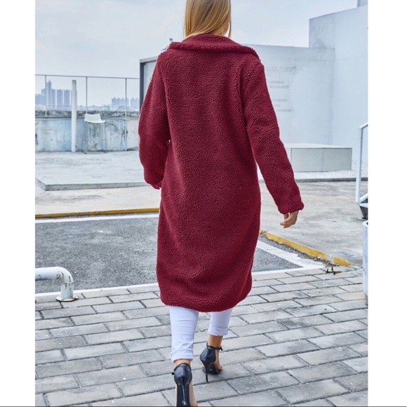 Burgundy Teddy Faux Fur Long Coat - Picture 4 of 4